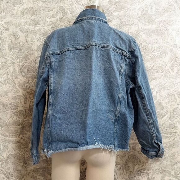 H&M Divided Medium Wash Distressed Jean Denim Jacket Coat Cropped L - Picture 3 of 7